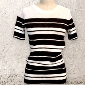 J. Crew Factory Black and White Striped Short Sleeve Sweater. Size Small